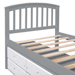 English Elm Twin Platform Bed Solid Pine Frame Six Drawer Storage Clean Modern Bedroom Design N719S000121S
