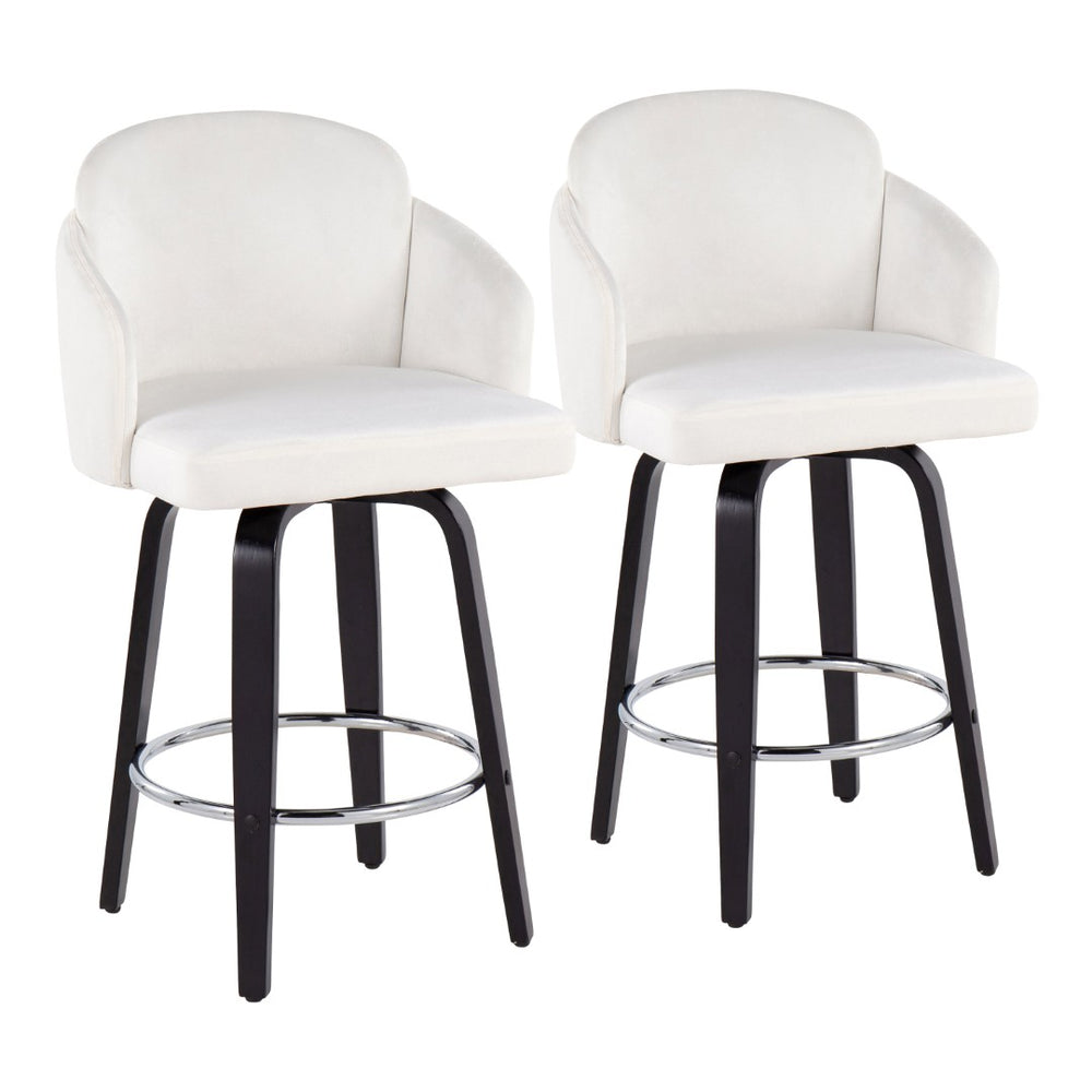 English Elm 26" Mid-century Swivel Counterstools Walnut Legs Camel Faux Leather Seat Set of 2 B202S00225