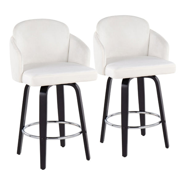 English Elm 26" Mid-century Swivel Counterstools Walnut Legs Camel Faux Leather Seat Set of 2 B202S00225