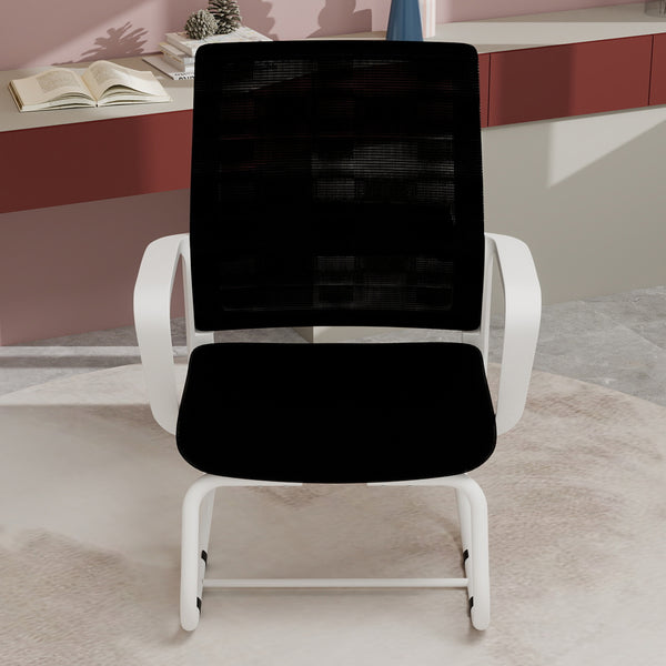 English Elm Minimalist breathable mesh office chair with curved support, cushioned seat, stable iron frame for long workdays White+Black W1935P338539