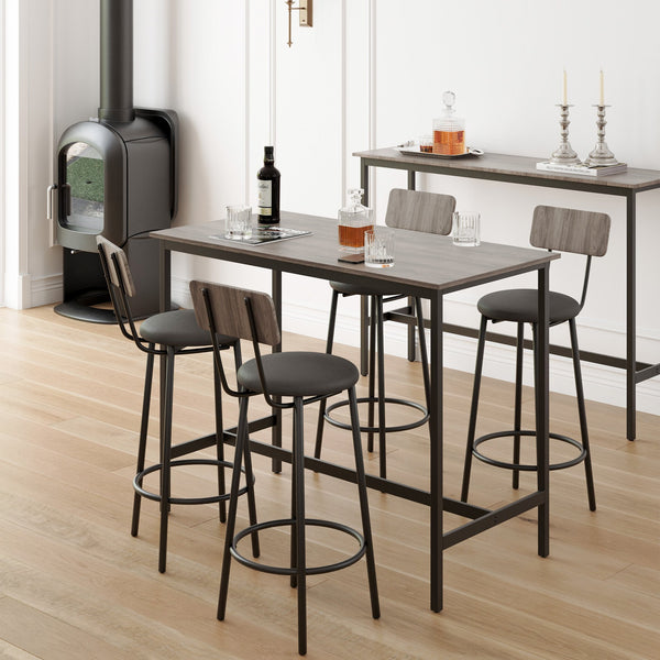 English Elm Bar Table Set With 4 Cushioned Stools, Grey Finish, Space-Saving Design For Modern Dining Areas W3361P323225