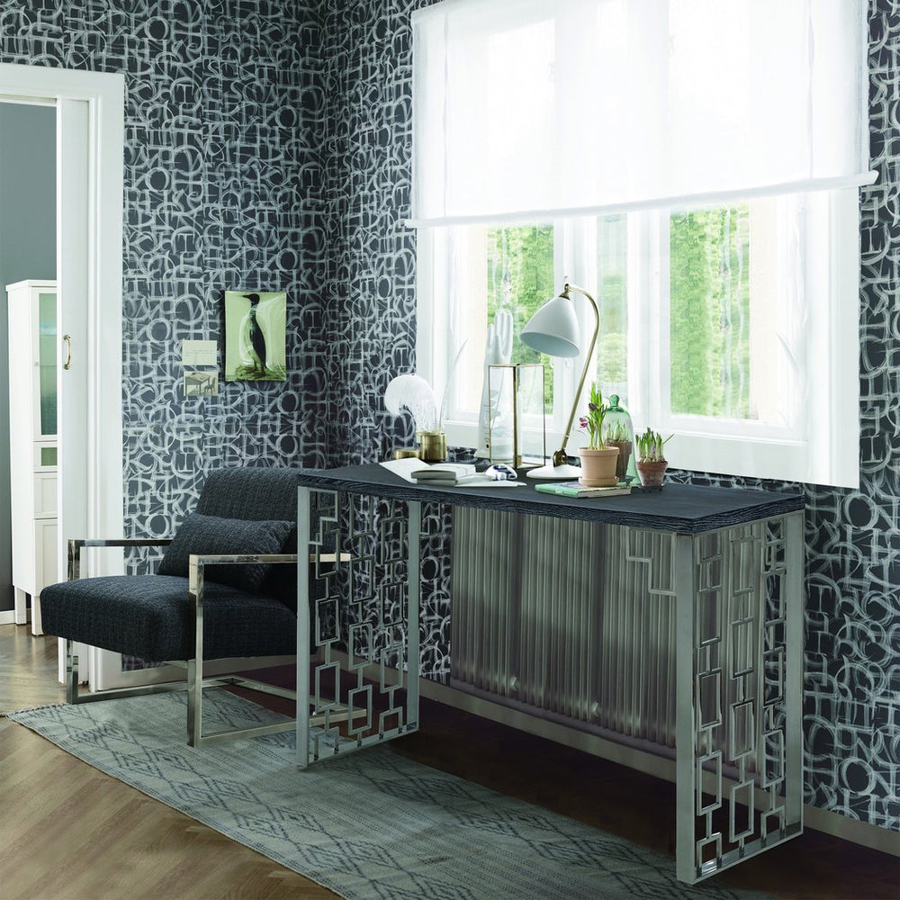 English Elm Xenith Black Console Table with Wood Top & Unique Metal Base — Modern 60"W x 18"D x 33"H, Warranty B2736P354392