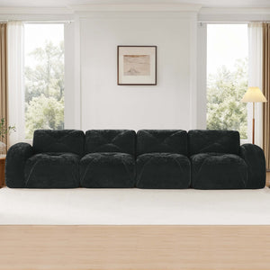 English Elm 140''soft Velvet Modular Cloud Sofa Tufted Plush Seating for Living Room or Home Theater Black W714S01629