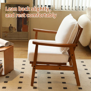 English Elm Cute Fabric Armchair Solid Wood Frame Compact Upholstered Seat for Bedroom or Apartment White W2105P420762