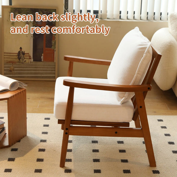 English Elm Cute Fabric Armchair Solid Wood Frame Compact Upholstered Seat for Bedroom or Apartment White W2105P420762