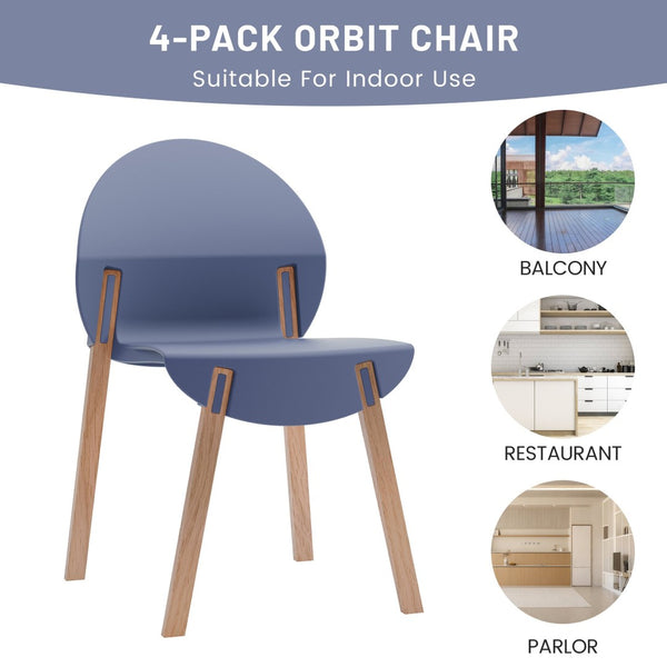 English Elm Summer 5 Piece Round Dining Set Polypropylene Stackable Chairs Oak Legs Modern Style Grey-Blue,White W3450S00039