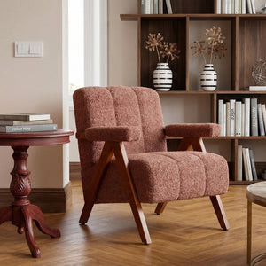English Elm Mid-century Modern Chenille Accent Chair Cloud Silhouette Oak Frame Living Room Lounge Rust Red W1170P425436