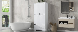 English Elm Tall Bathroom Storage Cabinet — Slim 72.64" White MDF Organizer with 2 Doors, Drawer, Adjustable Shelves, Anti-Tip WF326355AAK