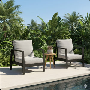 English Elm Set of 2 Outdoor Aluminum Patio Armchairs Rust Proof Frame with Plush Foam Cushions Black+ Gray B082P454983