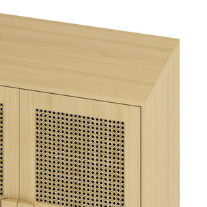 English Elm 4-Doors Rattan Mesh Storage Cabinet with Solid Wood Legs and Adjustable Shelves for Stylish Organization Natural W757P198553