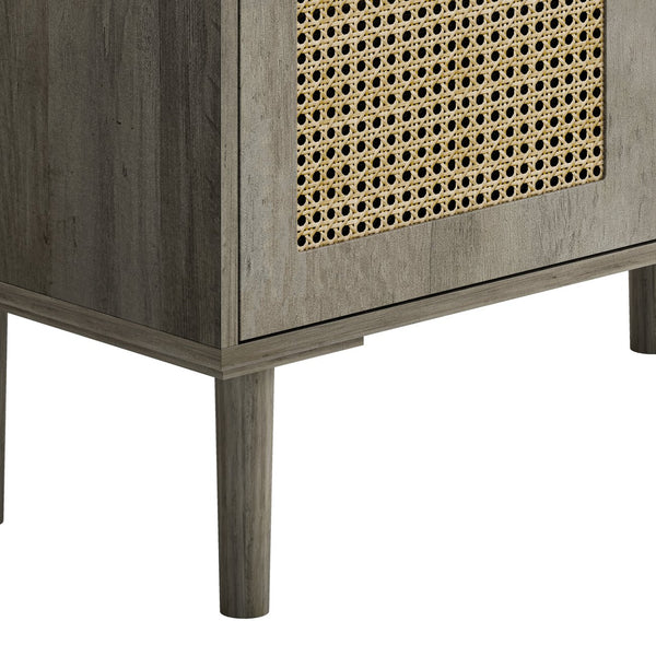 English Elm 4-Doors Rattan Mesh Storage Cabinet with Solid Wood Legs and Adjustable Shelves for Stylish Organization Grey W757P198557