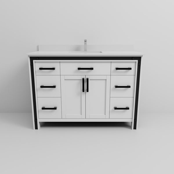 English Elm White Bath Vanity With 48" Quartz Top, Soft-Close Storage, And Faucet Set For A Timeless Upgrade B2731P260601-GIGA