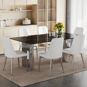 English Elm Table And Chair Set - Modern Minimalist Dining Ensemble With Imitation Marble Top & Pu Cushions W1151S04188-GIGA