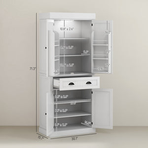 English Elm Nordic Floor to Ceiling Pantry Cabinet with Led Lighting and Six Door Shelves T3971P427991