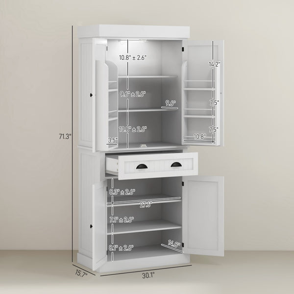 English Elm Nordic Floor to Ceiling Pantry Cabinet with Led Lighting and Six Door Shelves T3971P427991