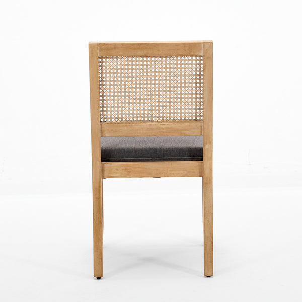 English Elm Farmhouse Rattan Dining Chairs Set of 2 with Linen Upholstery, Cane Back & Solid Wood Frame, Comfortable Gray W1143P332690