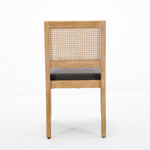 English Elm Farmhouse Rattan Dining Chairs Set of 2 — Mid-Century Cane Back, Solid Wood Frame, Linen Upholstery, Supportive Comfort Gray W1143P332690