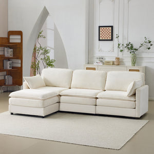 English Elm 104" Plush Cloud Modular 3-Seater Sofa with Ottoman, Beige Corduroy, High-Resilience Foam Comfort W1829S00063