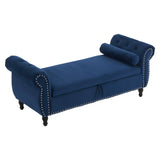 Christopher Knight Home® - Noble House - - Velvet Multifunctional Storage Rectangular Ottoman Bench With 1 Pillow, Navy Blue