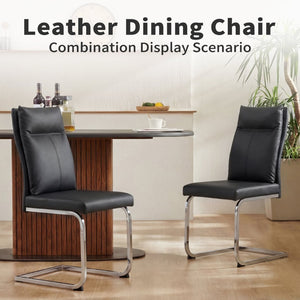 English Elm Dining Chair Set of 2 Faux Leather Chrome Base Ergonomic Contemporary Kitchen Seating Black W3851P453162