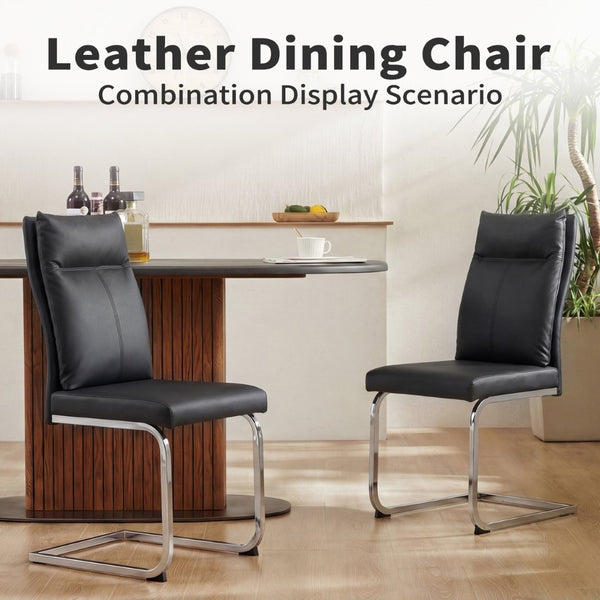 English Elm Dining Chair Set of 2 Faux Leather Chrome Base Ergonomic Contemporary Kitchen Seating Black W3851P453162