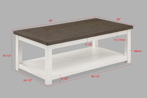 English Elm 1pc Farmhouse Coffee Table with Casters Rustic Rectangular Top 48" x 26" Sturdy Wooden Accent Piece Brown,White 51 L x 29 W x 11 H B011P245448