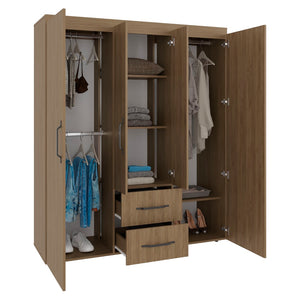 English Elm Bethel Slim Profile Wardrobe Armoire with Hanging Rods Open Shelves and Drawer B128S00244