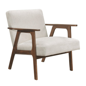 English Elm Modern Mid-Century Accent Chair Walnut Frame with Textured Linen Upholstery and Cushioned Seat Comfortfulness Beige 26.5 L x 23.5 W x 10 H B011P308028