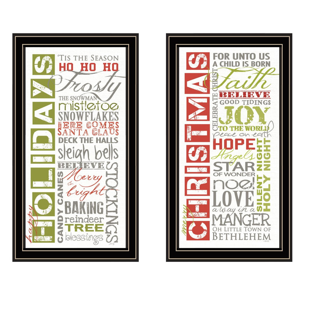English Elm Trendy Decor 4u Happy Holidays 2 Piece Framed Typography Wall Art Set for Home B067P256622