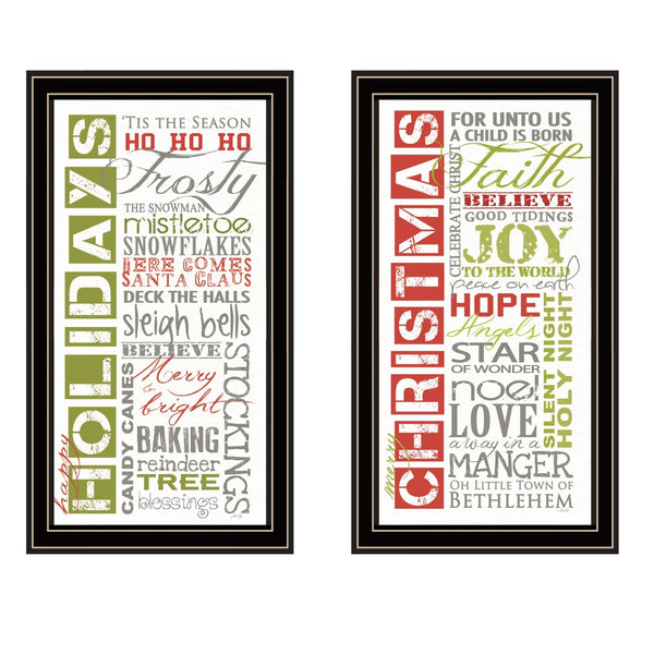 English Elm Trendy Decor 4u Happy Holidays 2 Piece Framed Typography Wall Art Set for Home B067P256622