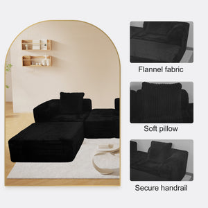 English Elm Modular Plush Velvet Sectional Sofa 4-Seat Cloud Couch with Oversized Chaise, Stain-Resistant Comfort Black W3341P346293