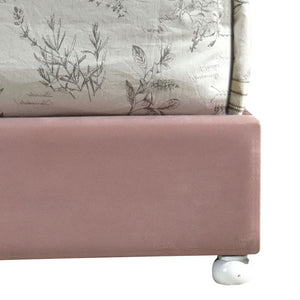 English Elm Pink Tufted Panel Bed Arched Headboard with Crystal Buttons, 13-Slat Low-Profile Frame, White Legs B062S00472