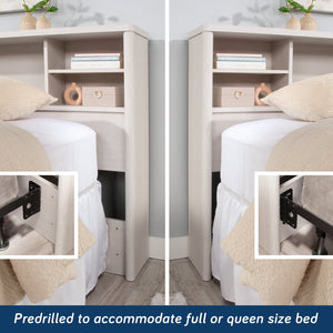 English Elm Full/Queen Bookcase Headboard White — Slim Engineered Wood, 2 Adjustable Shelves, Hidden Cord Access, Easy Assembly B356P402781