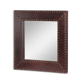 Christopher Knight Home® - Noble House - Chamlee Handcrafted Boho Studded Leather Square Wall Mirror, Dark Brown