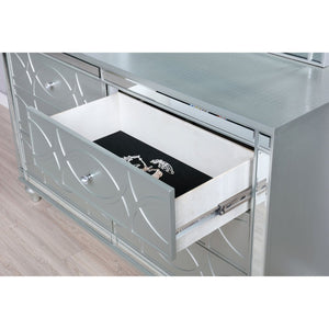 English Elm Arabesque Six Drawer Dresser with Crystal Pulls and Fretwork Art Deco Glam Finish B062P441419