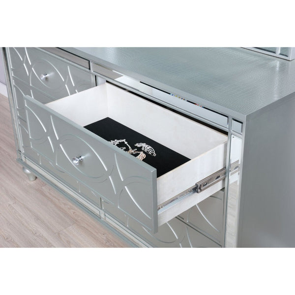 English Elm Arabesque Six Drawer Dresser with Crystal Pulls and Fretwork Art Deco Glam Finish B062P441419