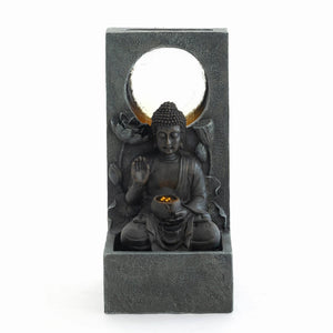 English Elm 28" Outdoor Buddha Resin Fountain Led Lit Tiered Water Feature for Patio Garden W853P412657