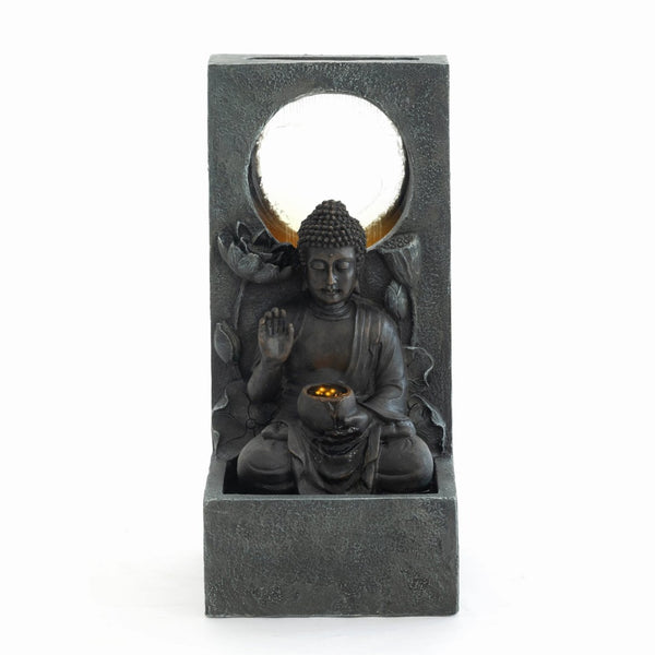 English Elm 28" Outdoor Buddha Resin Fountain Led Lit Tiered Water Feature for Patio Garden W853P412657