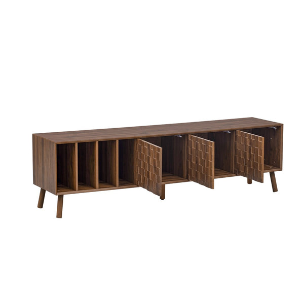 English Elm 68" Mid-century Walnut Media Console with Open Shelves and Soft-close Cabinet Storage N710P446195P