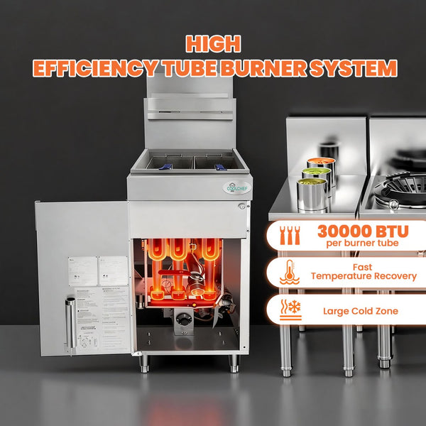English Elm 90,000 Btu Triple Burner Natural Gas Fryer with 40 Lb Capacity for Restaurants W3629P365491