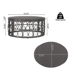 English Elm Christopher Knight Home® - BRUCE Wicker Rattan Coffee Table with Boho Weave Top, Durable Polyethylene Construction, 32.5"W Grey 70417.00GRY