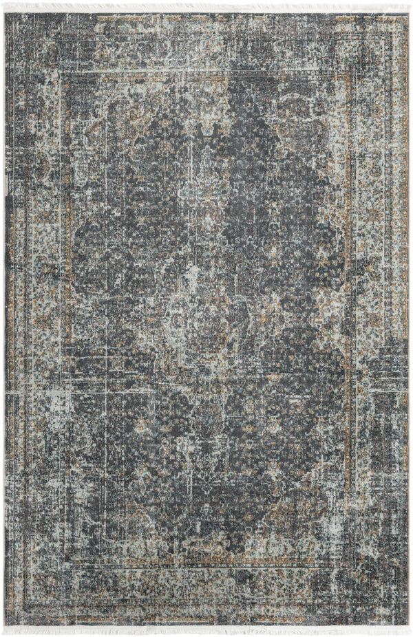 Unique Loom Baracoa La Cabana Machine Made Border Rug Fume Gray, Brown/Ivory/Gray/Tan/Light Blue 6' 1" x 9' 0"