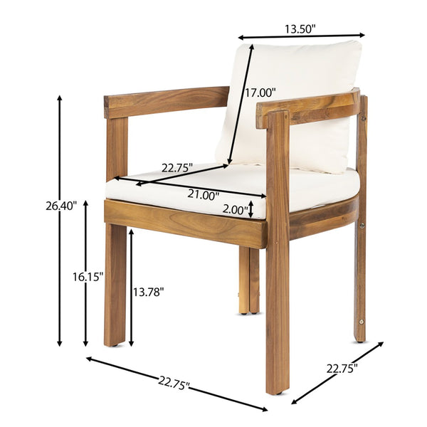 English Elm 7 Piece Solid Acacia Hardwood Extendable Outdoor Dining Set with Cream Cushioned Chairs Teak 60322.00_N762P380633A6