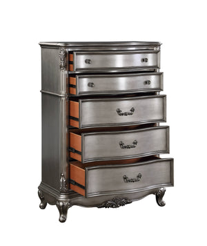 English Elm Ariadne Elegant Antique Platinum Finish Dresser with Tufted Scroll Trim and Durable Full-Extension Drawers Antique Silver 59.84 L x 22.44 W x 43.5 H B2726P247261