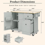 English Elm Kitchen Island With Drop Leaf, 53.9" Width Rolling Kitchen Cart On Wheels With Internal Storage Rack and 3 Tier Pull Out Cabinet Organizer, Kitchen Storage Cart With Spice Rack, Towel Rack (Grey Blue)