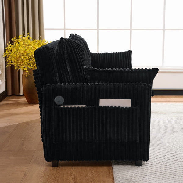 English Elm 73"convertible Corduroy Sleeper Sofa with Usb Port and Side Pocket for Studio Apartments Black W3373P405038