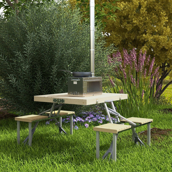 English Elm Outsunny Folding Picnic Table & Chairs Set – Portable Outdoor Dining With Umbrella Hole & Durable Frame W2225P200620-GIGA