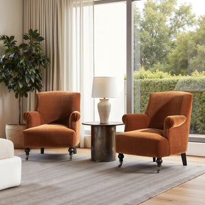 English Elm Jennifer Taylor Home - Eloise Handcrafted 30" Pleated Sock-Arm Accent Chair with Camelback Silhouette and Solid Wood Legs Burnt Orange B2719P385741
