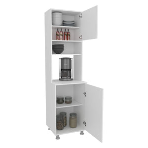 English Elm White Kitchen Pantry With Open Shelving, Two-Door Storage, And Modern Metal Legs For Style & Function B062P323173-GIGA