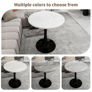 English Elm Marble-Top Round Side Table With Sleek Tapered Base - Modern Minimalist Design For Any Space W1935P353494